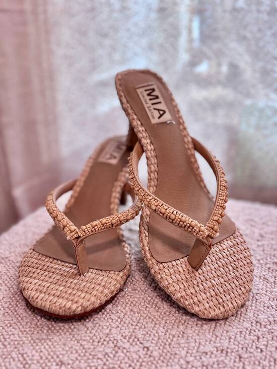 BELLISSIMA Shoes - NEW BELLISSIMA women's zilvia beaded thong heeled sandal in beige